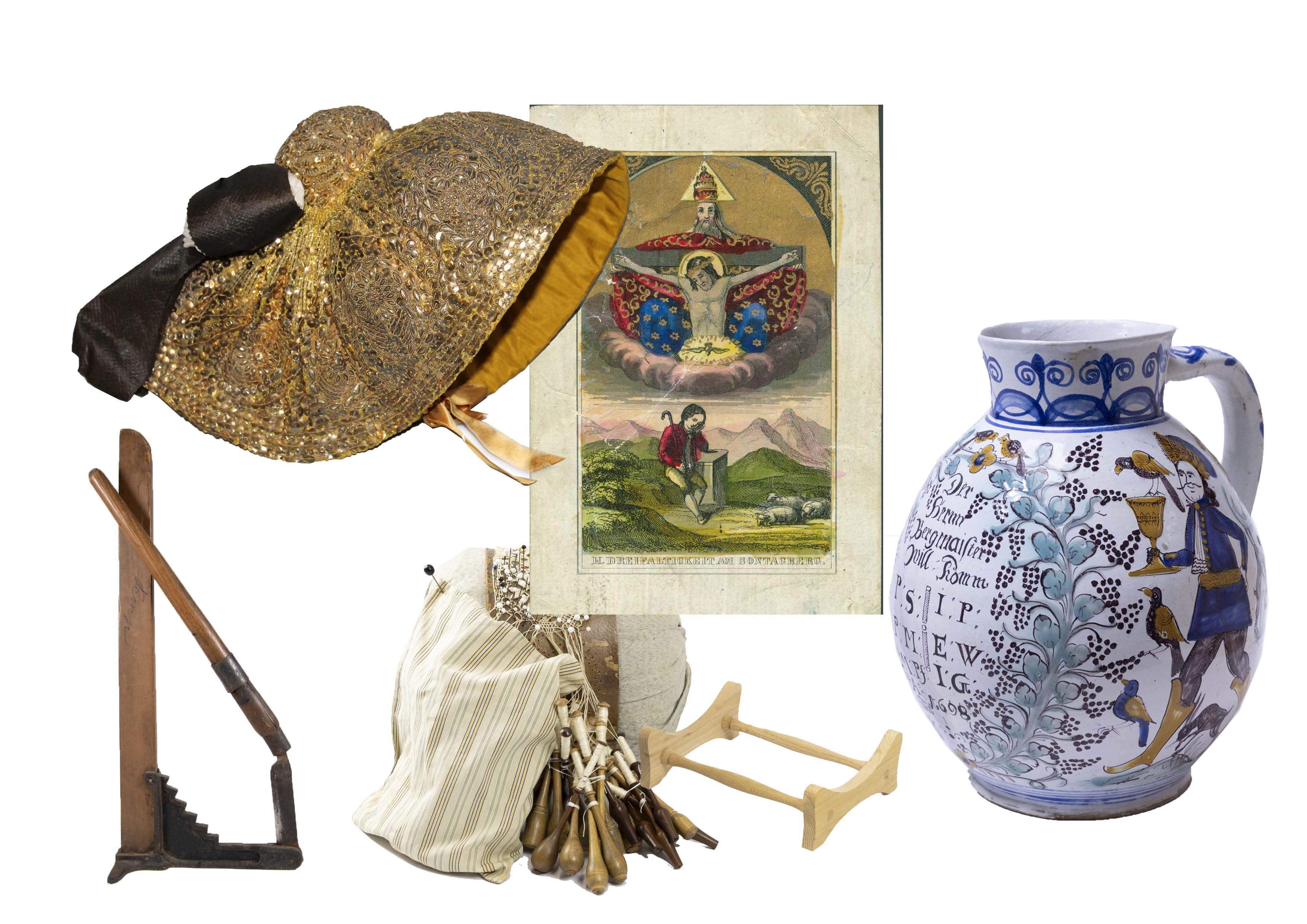 Eine kleine Auswahl von Objekten aus Hermann Steiningers Zeit als Kustos der volkskundlichen Sammlung